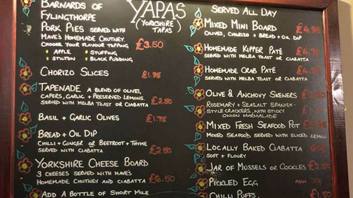 Yapas menu at the Black Horse