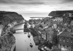 Dawn at Staithes black and white canvas
