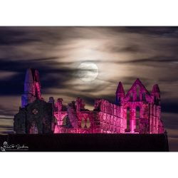 Moon Over Illuminated Whitby Abbey Canvas