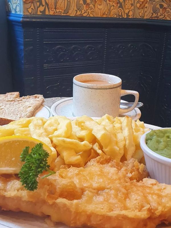 Fish and chips meal at Royal Fisheries in Whitby Fish and chips meal at Royal Fisheries in Whitby.
