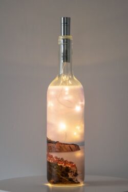 Robin Hoods Bay Cottages At Night Light Up Bottle Lamp
