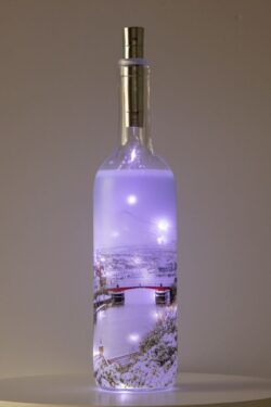 Snow Covered Whitby Harbour Light Up Bottle Lamp