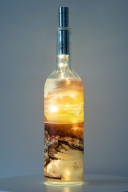 Staithes Village At Sunset Light Up Bottle Lamp