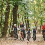 Family Cycling in Forest.