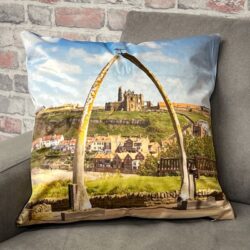 Whitby Abbey and Whalebones Double Sided Velvet Cushion