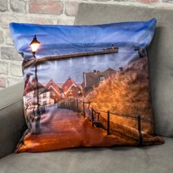 Whitby At Night, Double Sided Velvet Cushion