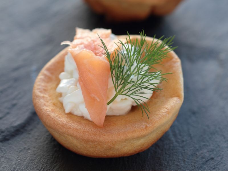 Yorkshire pudding filled with salmon and cream cheese.
