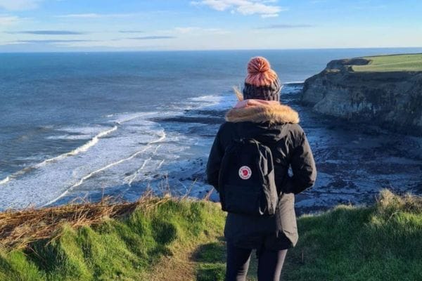 Walking on the Cleveland Way Coastal Path.