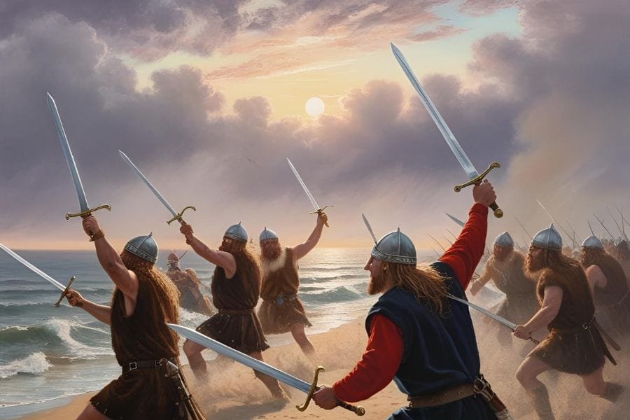 Vikings raiding beach. Vikings raiding beach.