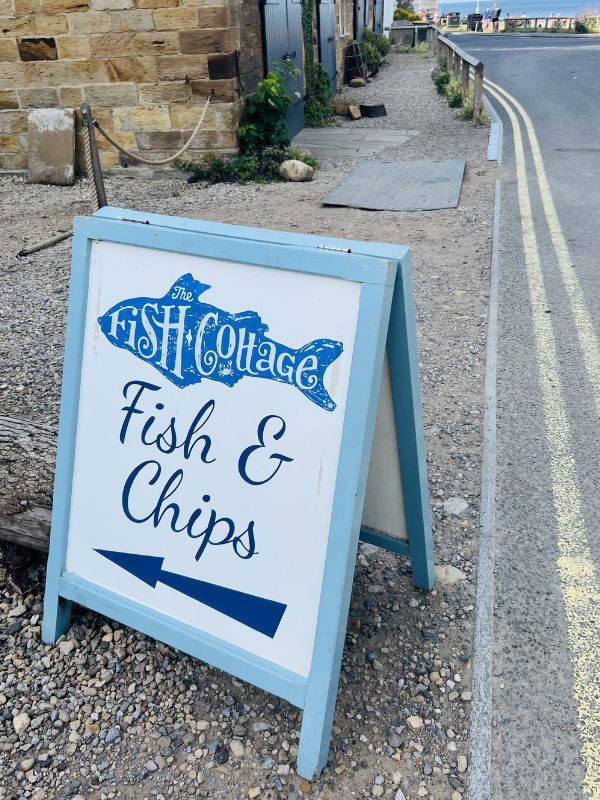 Fish Cottage sign in Sandsend.